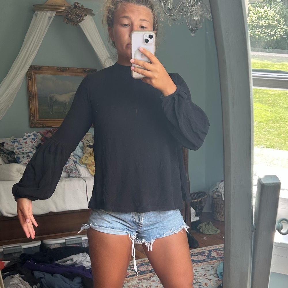 Balloon Sleeve Mock Neck Top